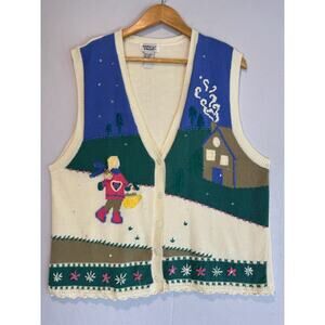 Vintage Napa Valley‎ Sweater Vest Large Kitschy Novelty Embroidered Winter Visit